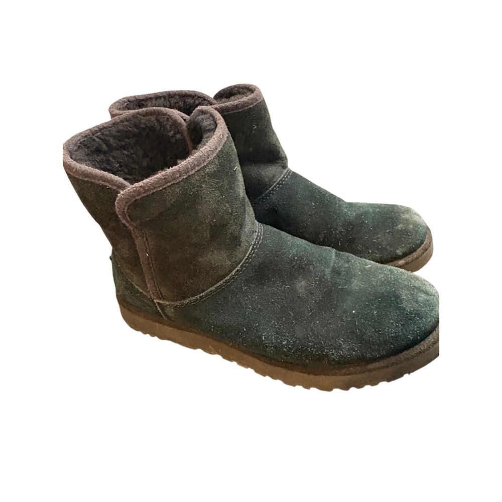 UGG Australia Classic Mini Black Suede Sheepskin Ankle Boots Womens 5.5 1012437